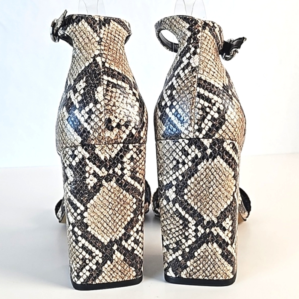 Chelsea & Violet Tara Leather Snake Print Block Heel Ankle Strap Sandal - Picture 8 of 16